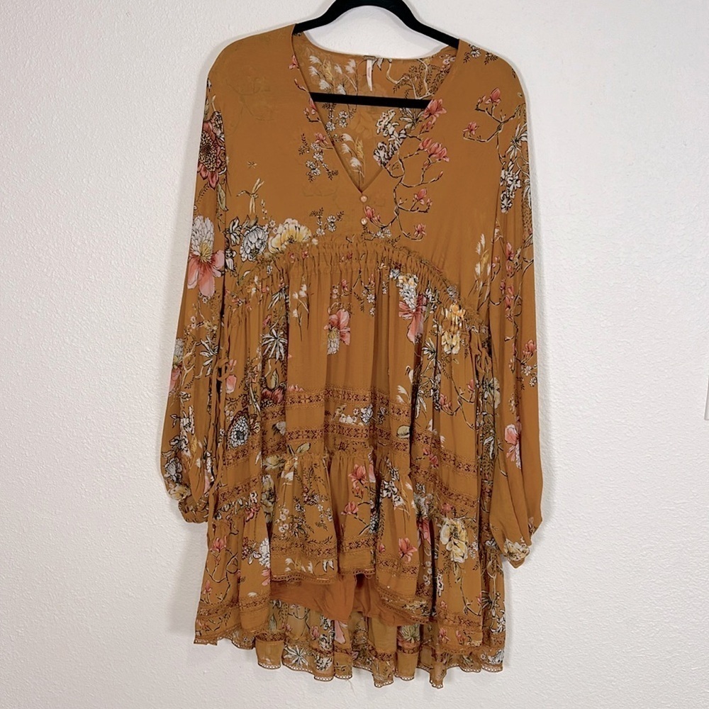 Free People 90s Revival Floral Boho Chic Babydoll Dress Hi-Low Adjustable Waist